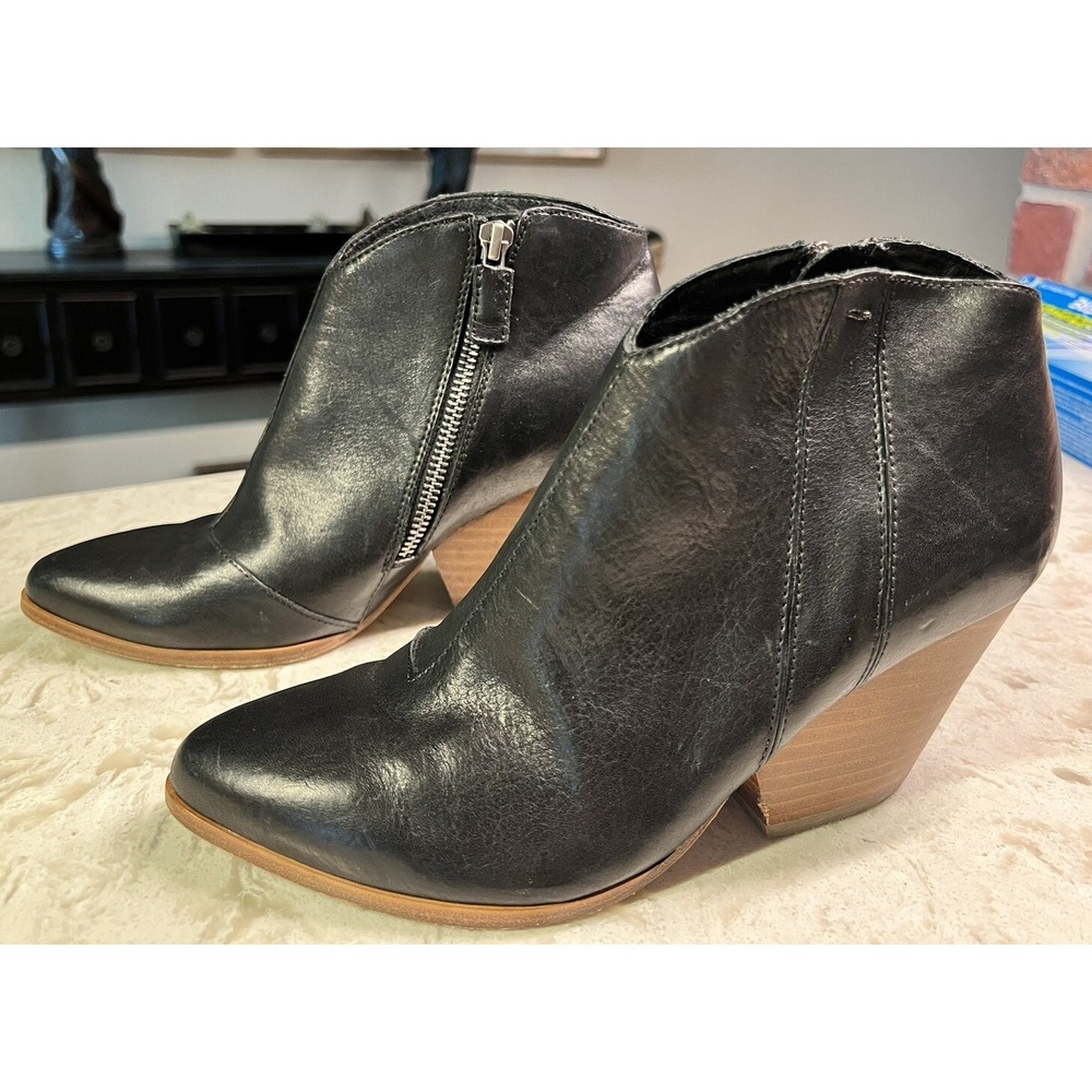 Eileen Fisher Black Leather Ankle Boots Women's Shoe Size 6.5 3in Heel